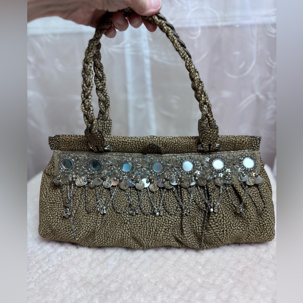 Vintage Barbonese “Partridge Eye” Suede Handbag